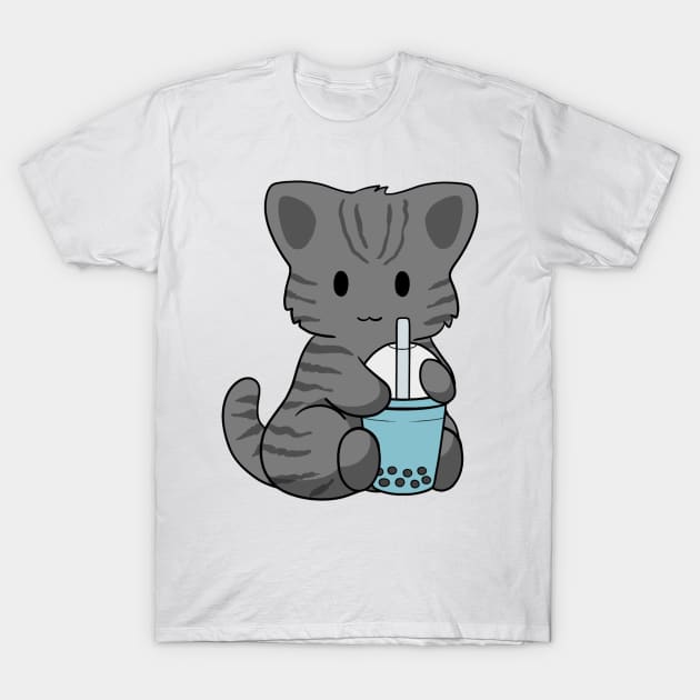 Black Stripped Cat Bubble Tea T-Shirt by BiscuitSnack